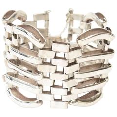 Hallmarked Sterling Silver Modernist Sculptural Cuff /Link Bracelet 6