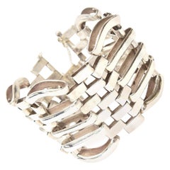 Sterling Silver Modernist Sculptural Link Cuff Bracelet Hallmarked Retro
