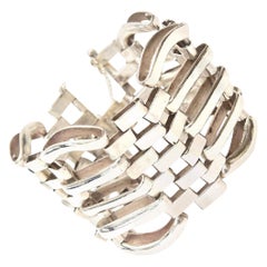 Sterling Silver Modernist Sculptural Link Cuff Bracelet Hallmarked Vintage