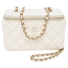 Chanel White Quilted Caviar Leather Small CC Vanity Case Bag