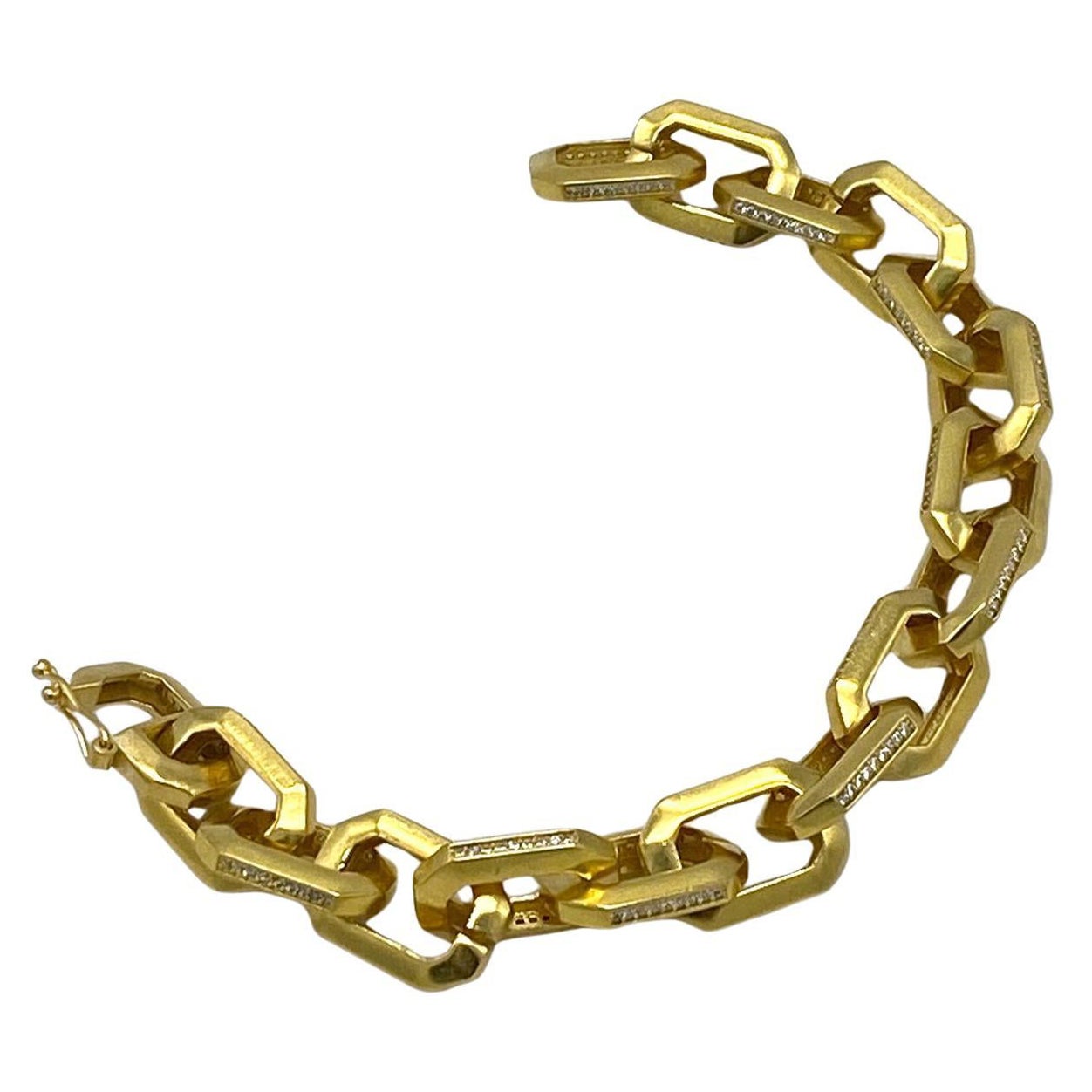 Modern CZ on Gold Chain Bracelet For Sale