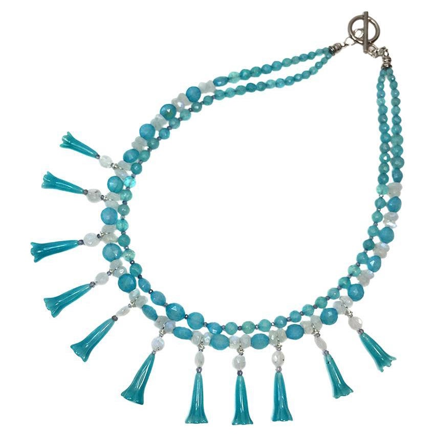 Chalcedony Blue Bell Egyptian Fusion Necklace For Sale