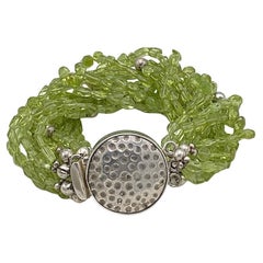 Multi-strand Peridot Bracelet with Hammered Sterling Clasp