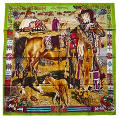 Rare HERMES Scarf LES CHEYENNES by Kermit Oliver, Perfect Condition With Box