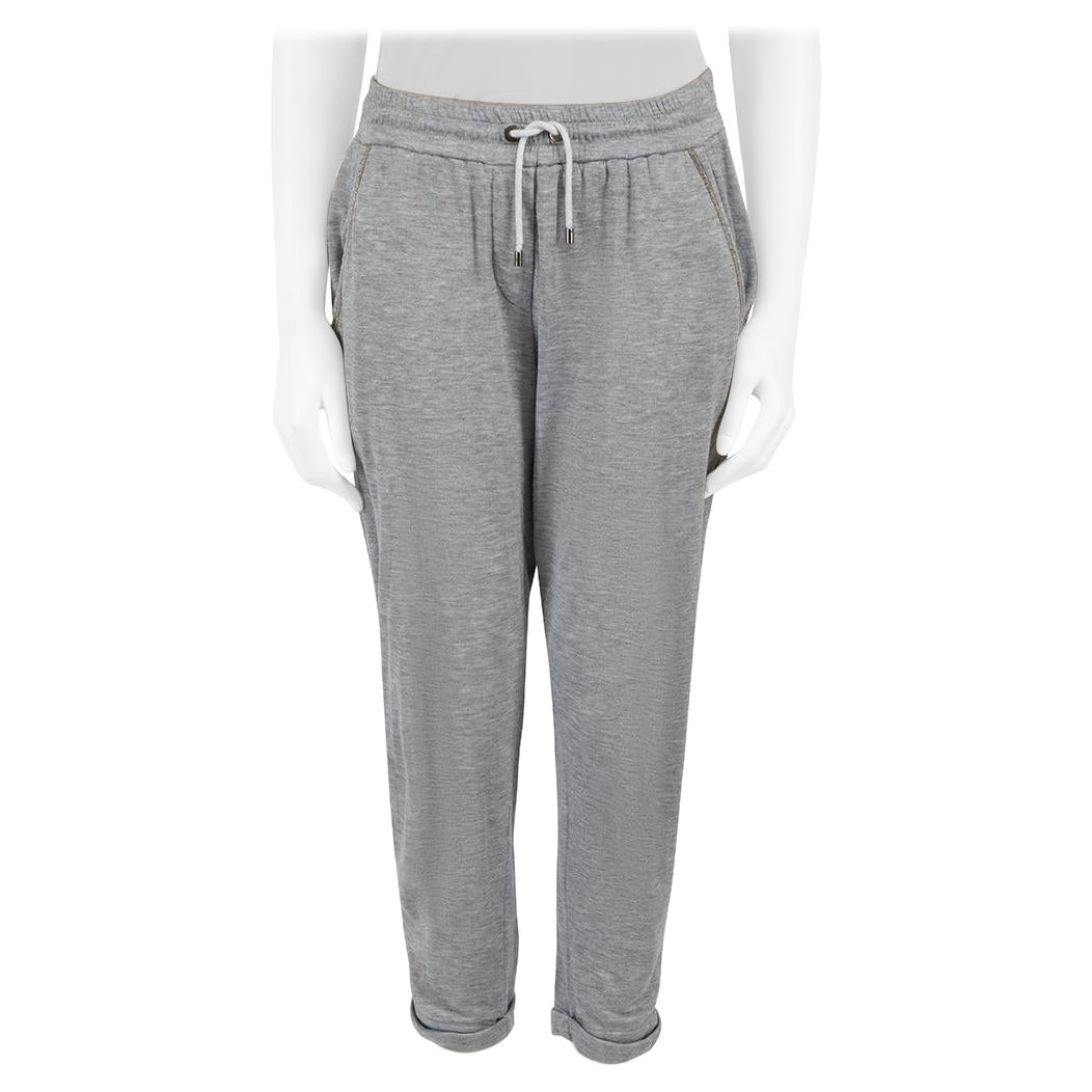 Brunello Cucinelli Grey Jersey Bead Trim Joggers Size S For Sale