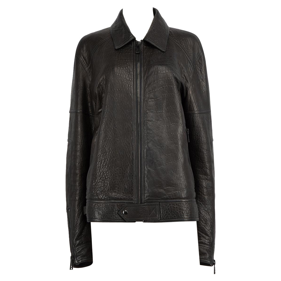 Belstaff Black Leather Zip Full Jacket Size 5XL For Sale