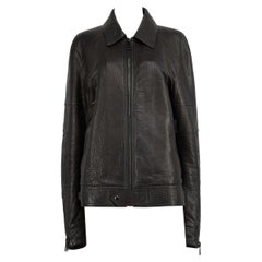 Used Belstaff Black Leather Zip Full Jacket Size 5XL