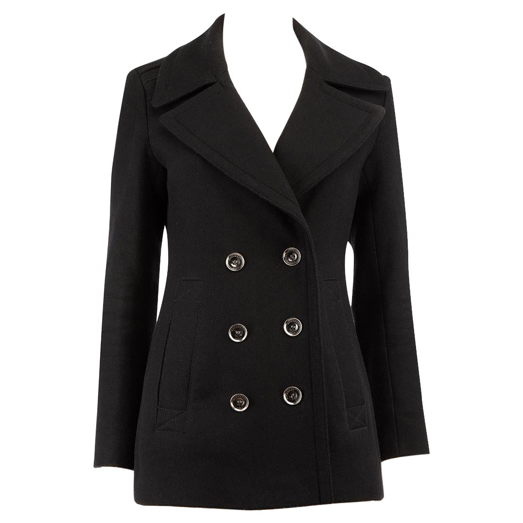 Burberry Burberry Brit Black Wool Double Breast Coat Size XS For Sale