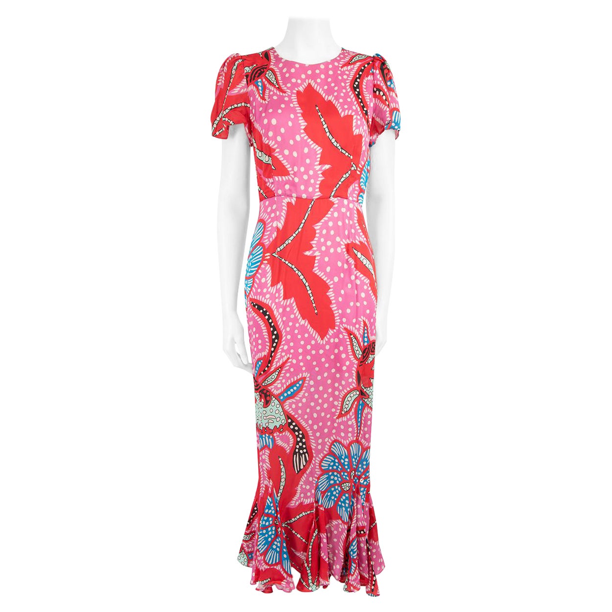 Rhode Pink Floral Print Lulani Midi Dress Size M For Sale