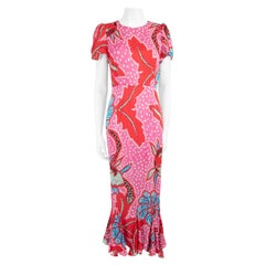 Rhode Pink Floral Print Lulani Midi Dress Size M