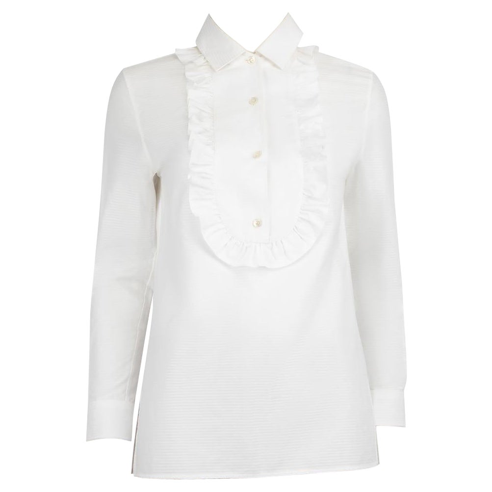 Saint Laurent Weiße Bluse mit Rüschendetails in Weiß Größe S im Angebot