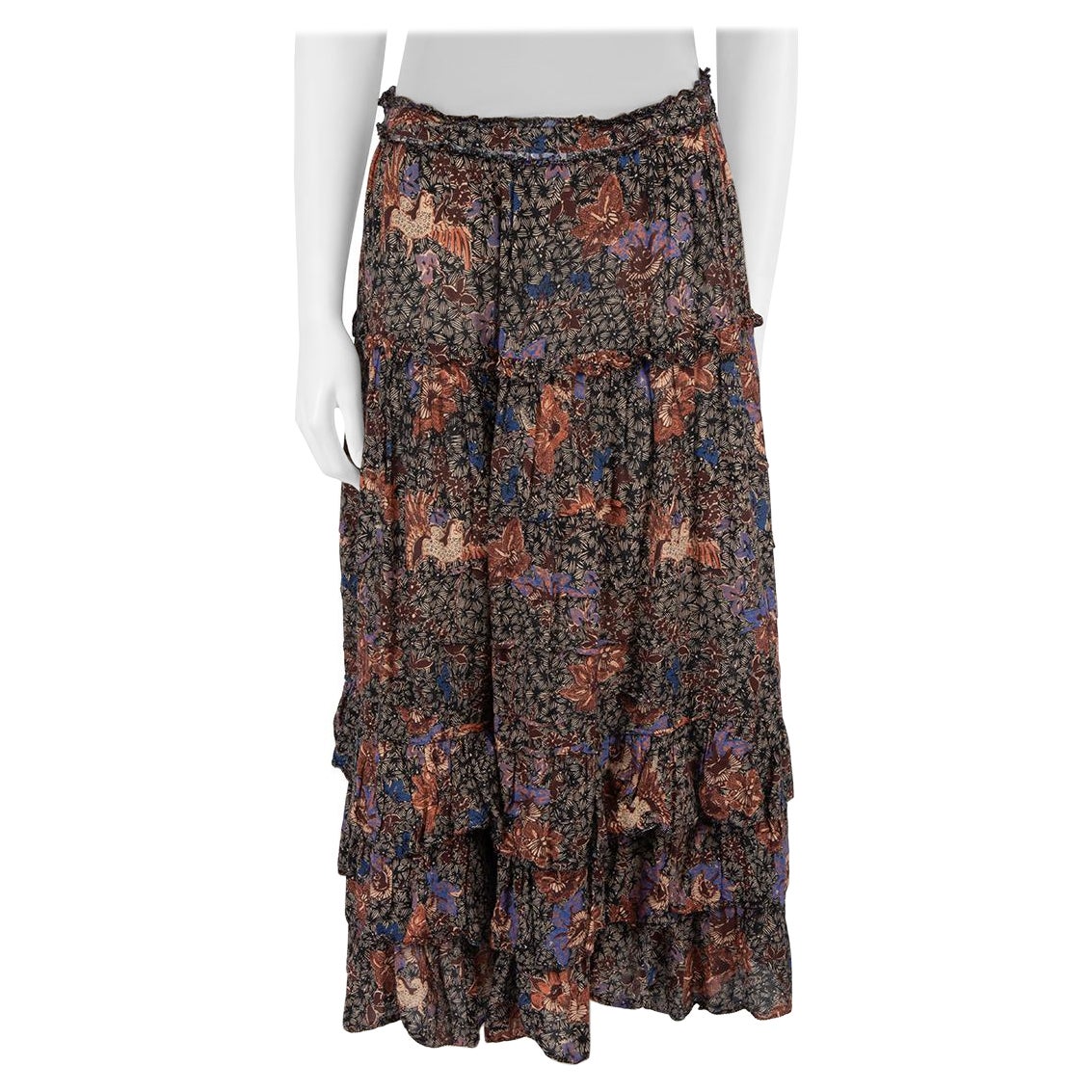 Ulla Johnson Brown Floral Print Ruffle Skirt Size M For Sale