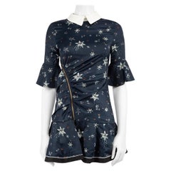 Self-Portrait Navy Star Print Zipped Detail Mini Dress Size XS