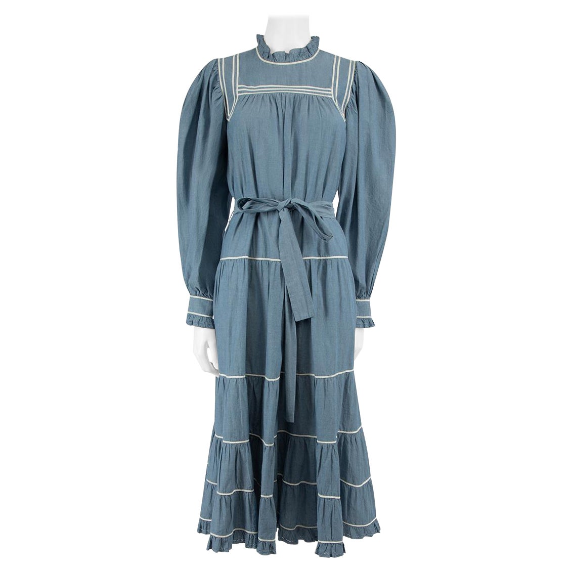 Ulla Johnson Blue Blanche Ruffle Midi Dress Size M For Sale