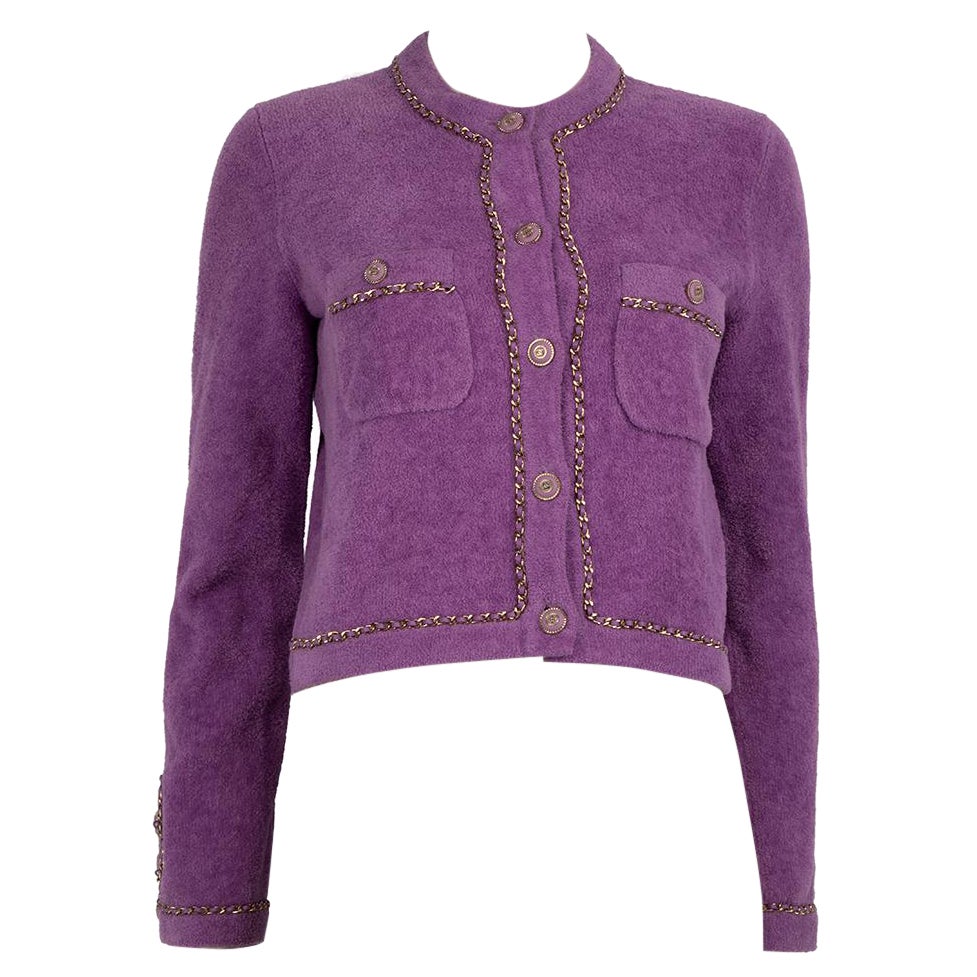 Chanel 2020C Purple Chain Trimmed Terry Cardigan Size S For Sale