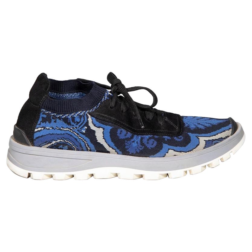 Etro Blue Knitted Abstract Pattern Trainers Size UK 8 For Sale