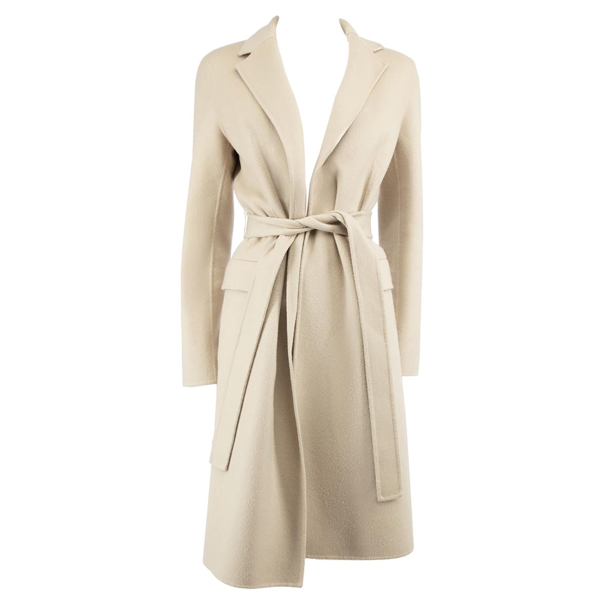 Theory Beige Wool Belted Mid-Length Coat Size M For Sale