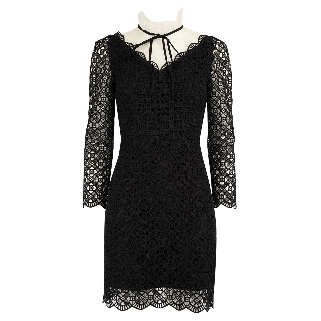 Sandro Black Lace Mini Long Sleeve Dress Size XS For Sale