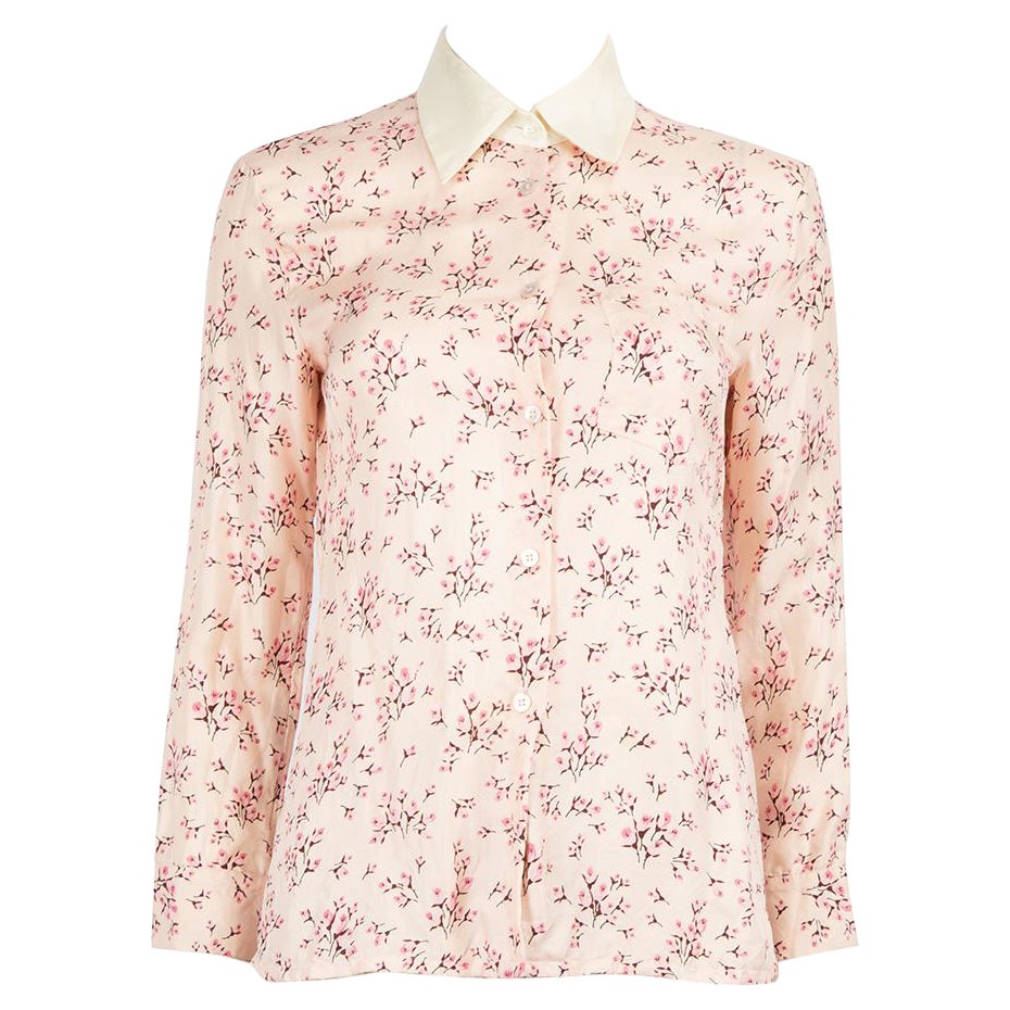 Prada Pink Silk Sakura Print Shirt Size S For Sale