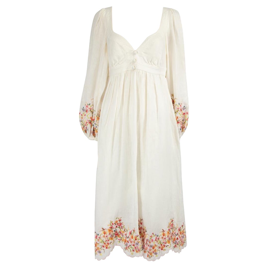 Zimmermann White Floral Embroidered Midi Dress Size XL For Sale