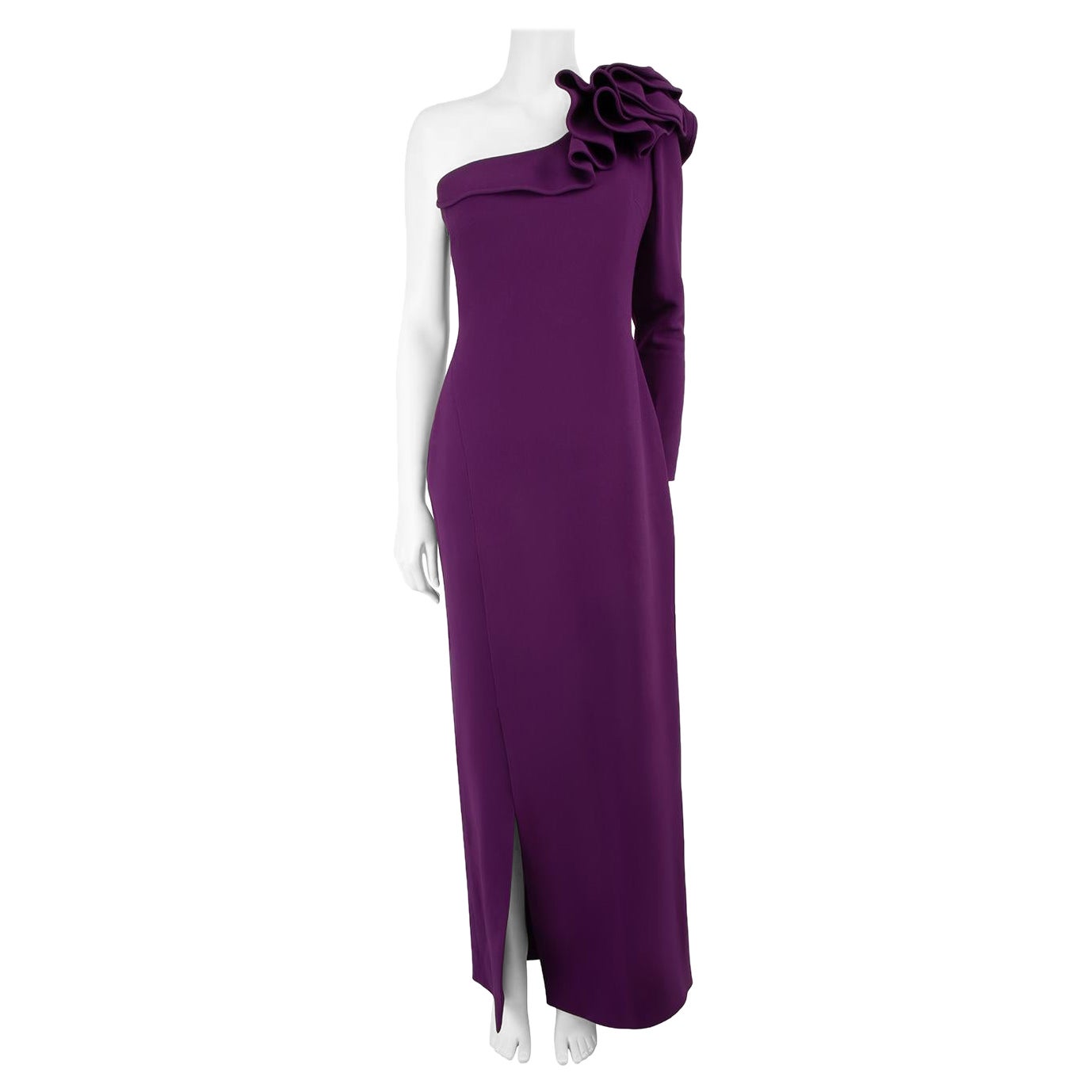 Elie Saab Purple Silk Cady One Shoulder Dress Size XL For Sale