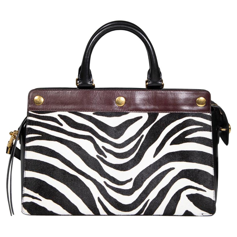 Mulberry Black Leather Chester Zebra Print Ponyhair Grab Bag For Sale