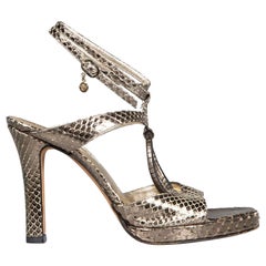 Versace Silver Snakeskin Platform Strappy Heels Size IT 36