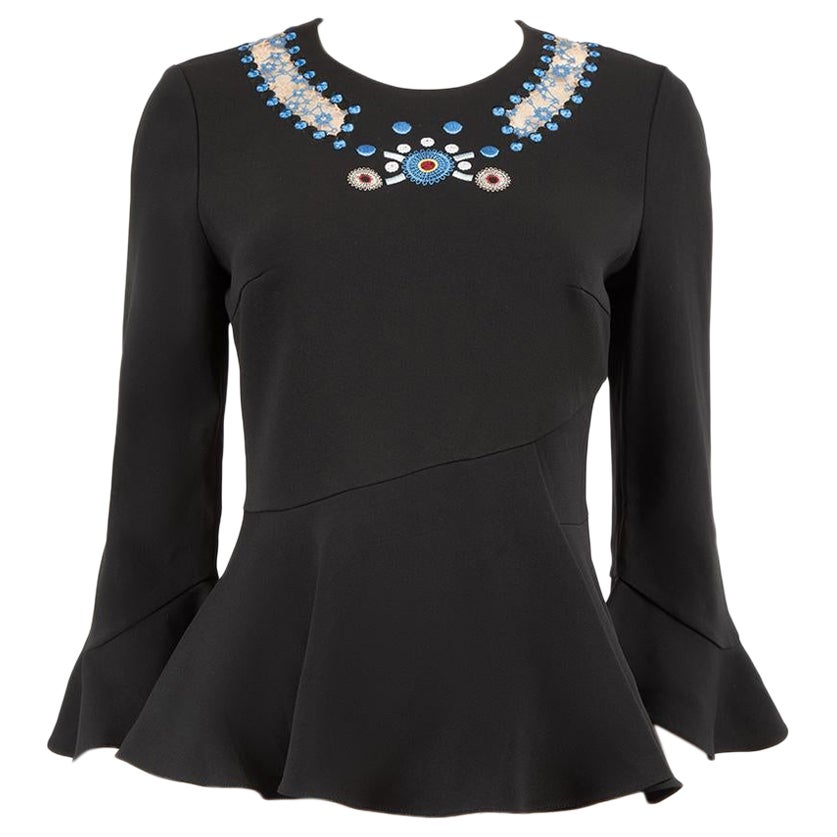 Peter Pilotto Black Embroidered Ruffle Top Size M For Sale