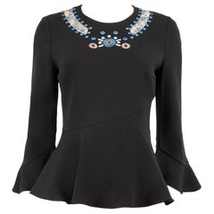Peter Pilotto Black Embroidered Ruffle Top Size M