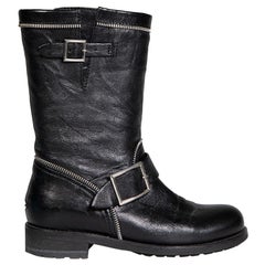 Jimmy Choo Black Leather Buckle Zip Biker Boots Size IT 36