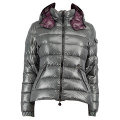 Used Moncler Grey Quilted Puffer Down Hooded Coat Size M