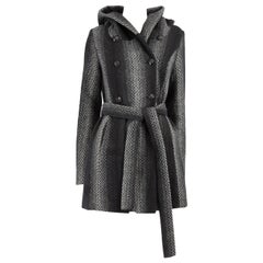 Christian Siriano Grey Wool Ombré Stripe Belted Coat Size L