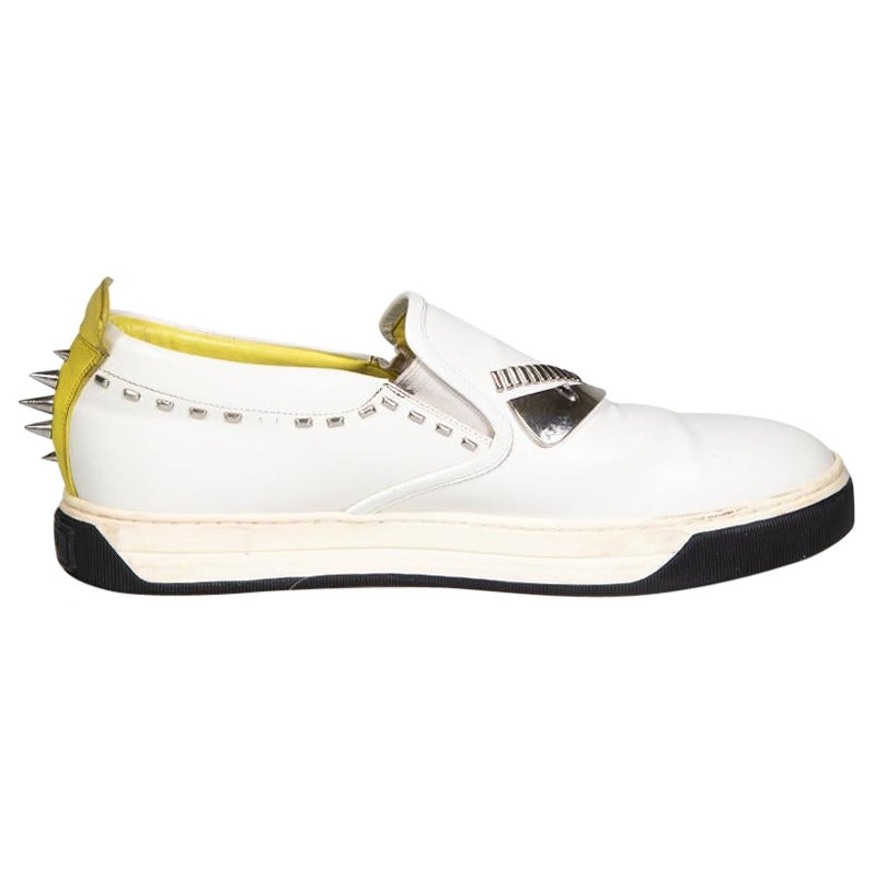 Fendi White Leather Silver Stud Slip-On Trainers Size UK 7.5 For Sale