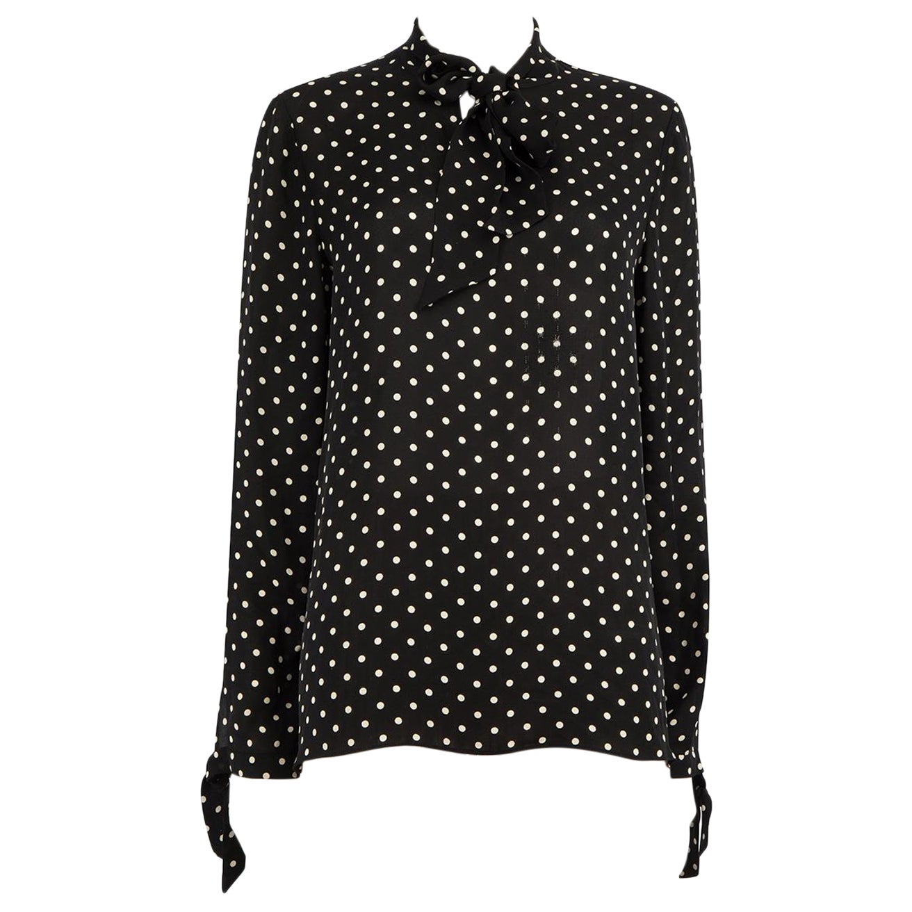 Valentino Garavani Black Silk Polka Dots Blouse Size XL For Sale