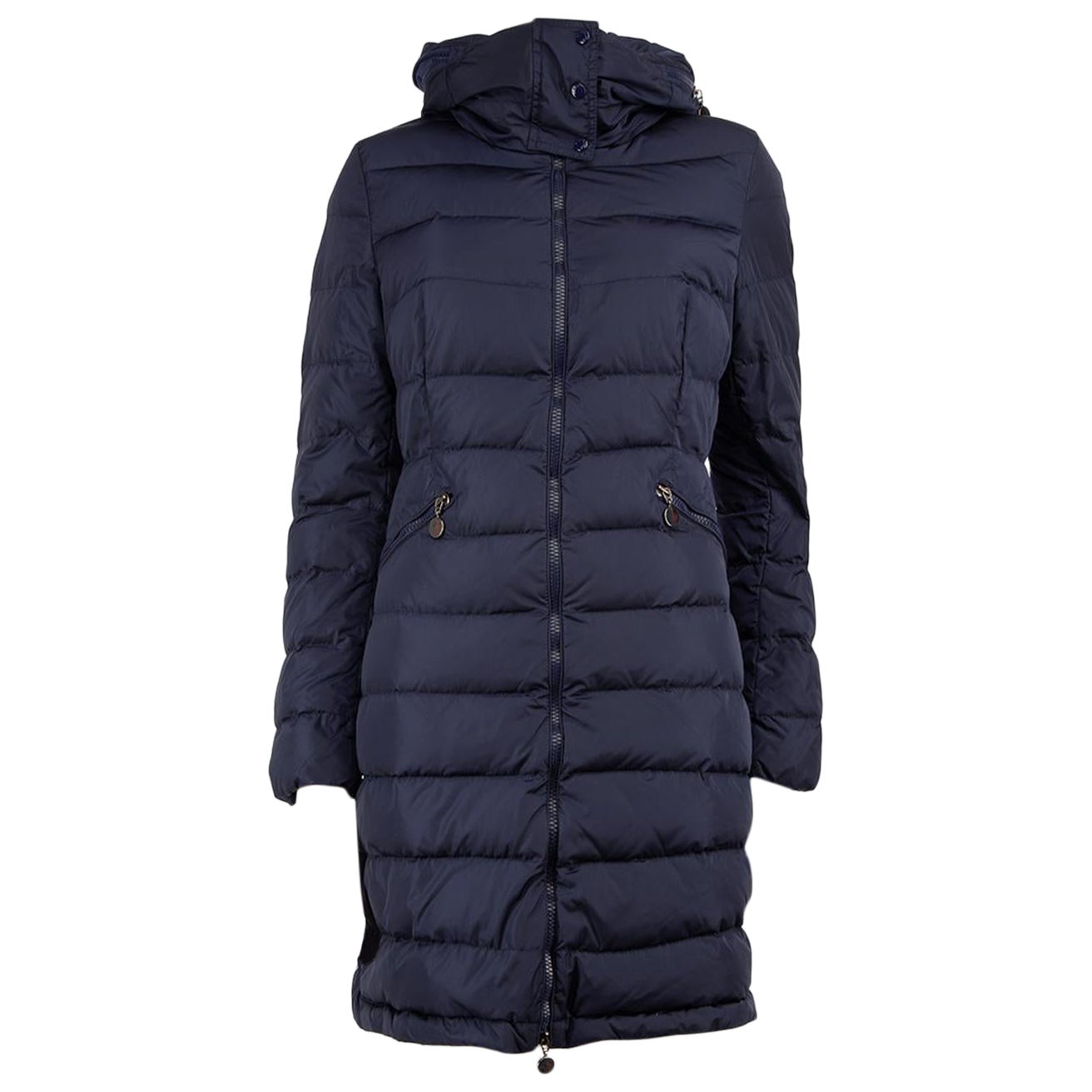 Moncler Blue Padded Mid-Length Down Coat Size XS For Sale