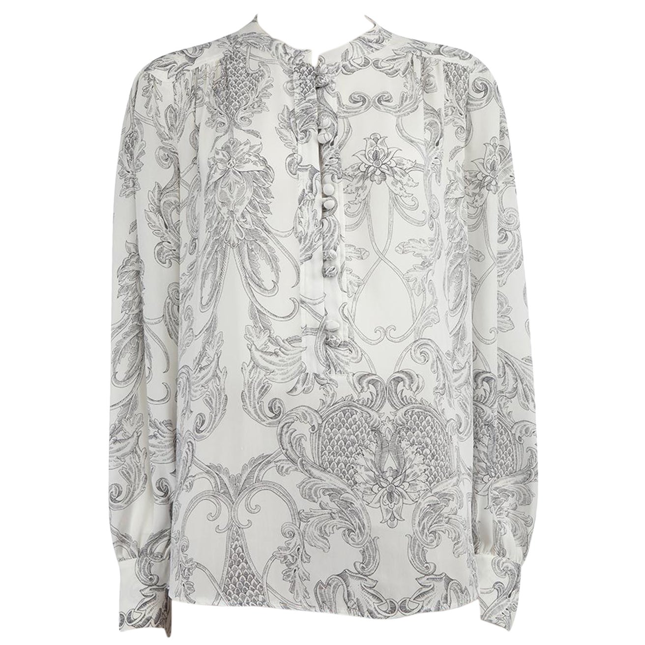 Chloé See by Chloé White Floral Print Long Sleeve Blouse Size XL For Sale