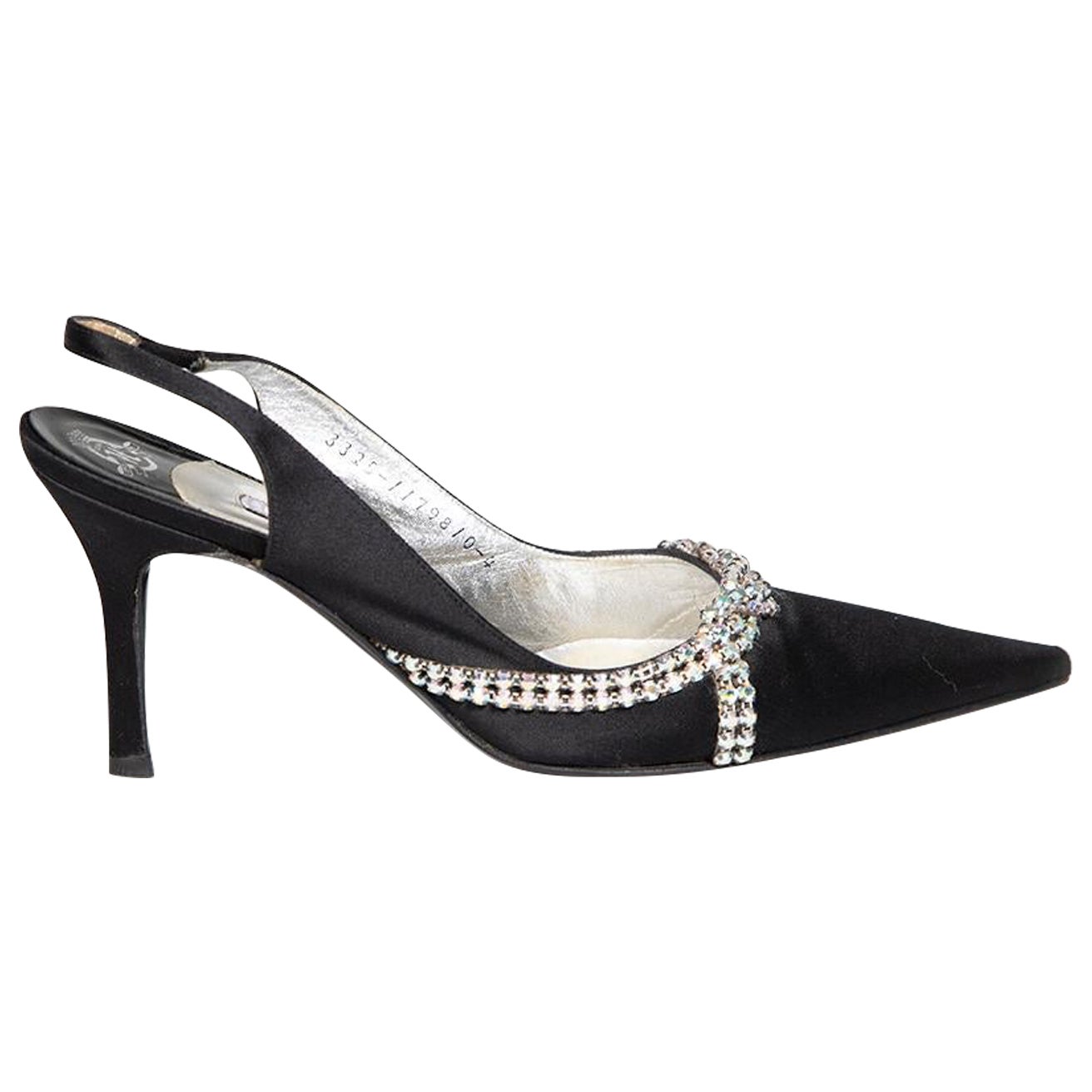 Gina Black Satin Crystal Embellished Heels Size UK 4 For Sale