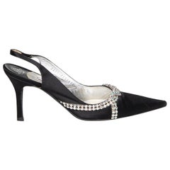 Gina Black Satin Crystal Embellished Heels Size UK 4