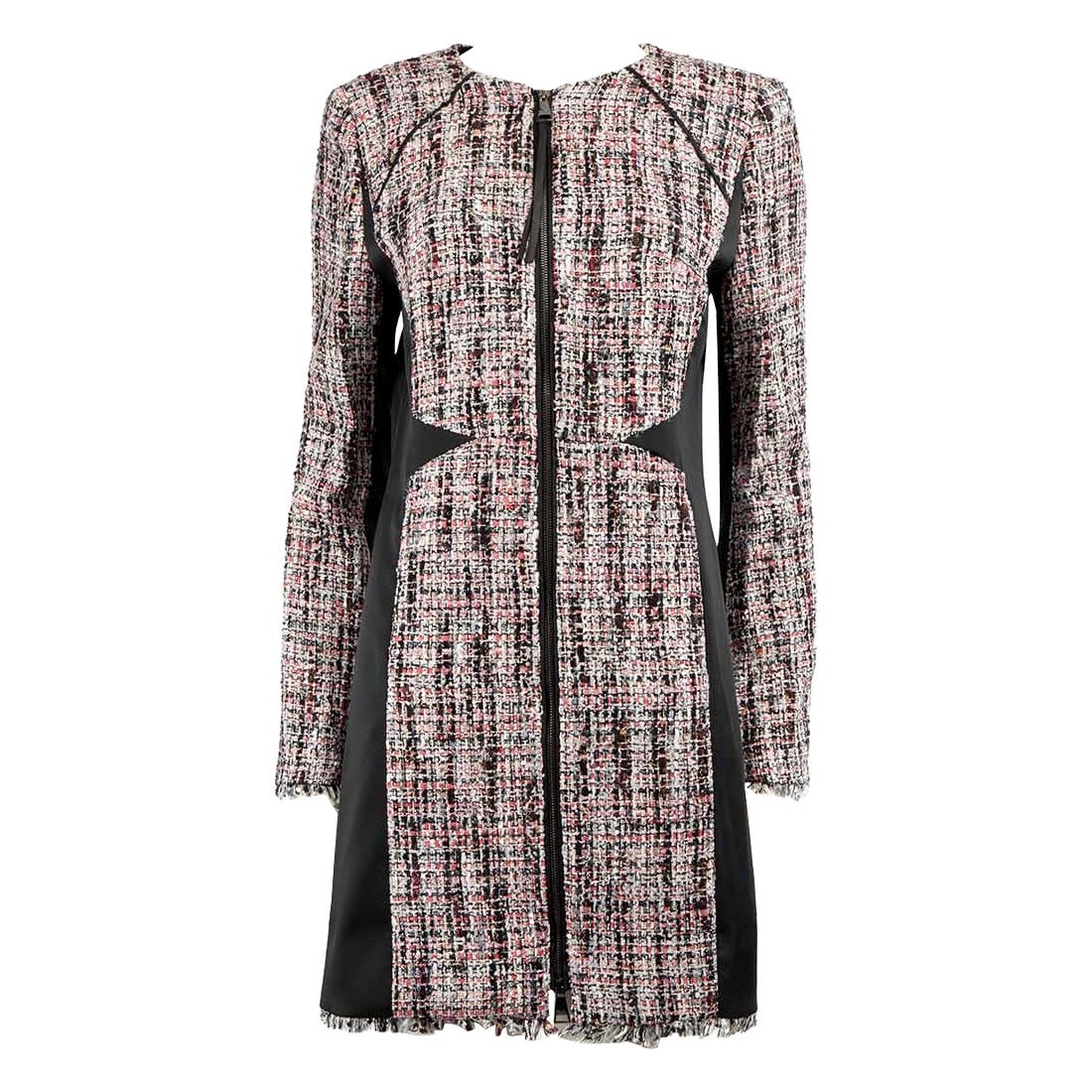 Karl Lagerfeld Tweed Bouclé Panelled Coat Size M For Sale