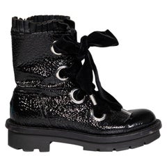 Alexander McQueen Black Patent Lace-Up Combat Boots Size IT 39