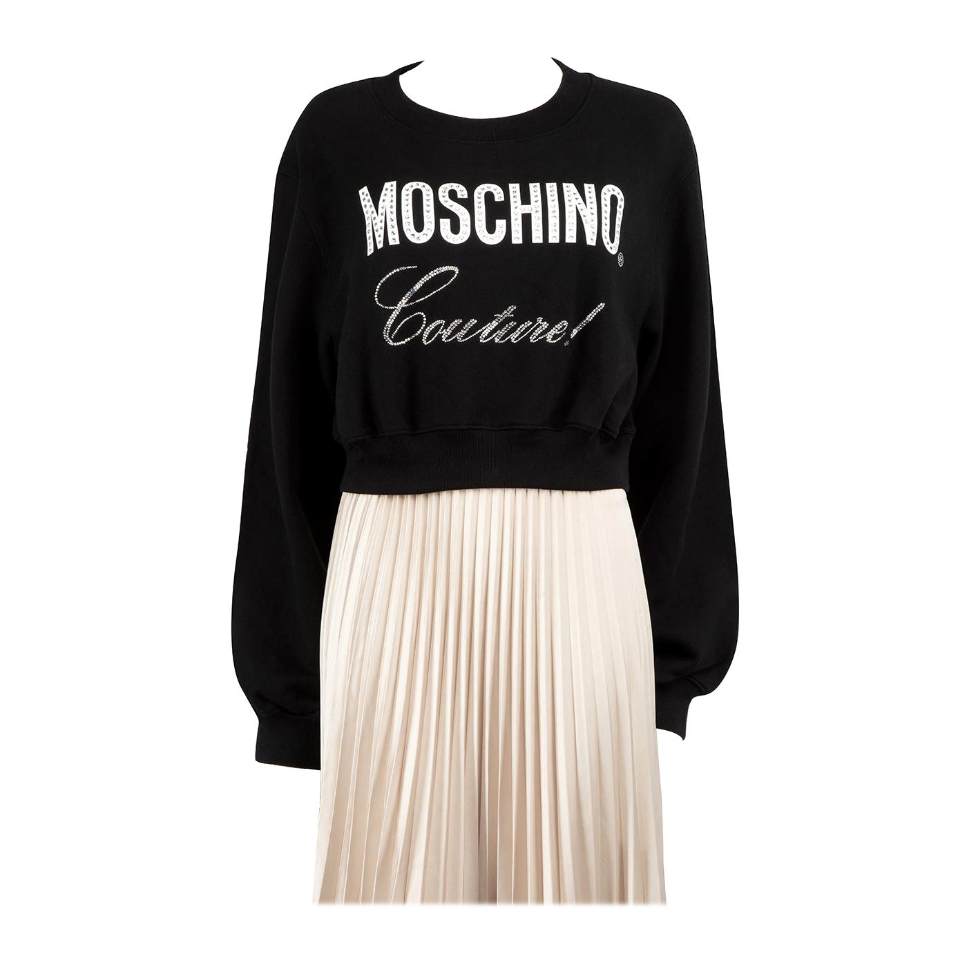 Moschino Moschino Couture! Schwarzes Sweatshirt mit Fantasiedruck und Verzierungen Größe M im Angebot