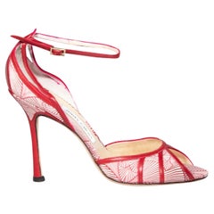 Jimmy Choo Red Satin Printed Peep-Toe Heels Size IT 40