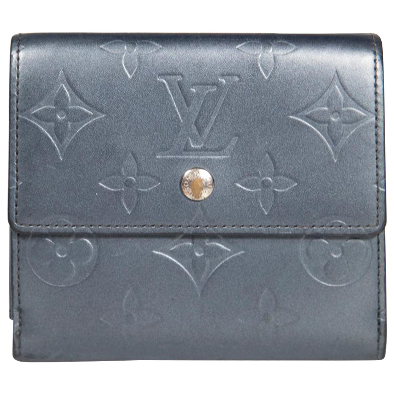 Louis Vuitton Navy Metallic Leather Monogram Vernis Elise Wallet For Sale