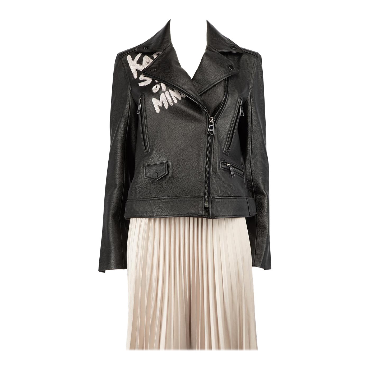 Karl Lagerfeld Black Leather ‚ÄúForever Karl‚Äù Jacket Size M For Sale