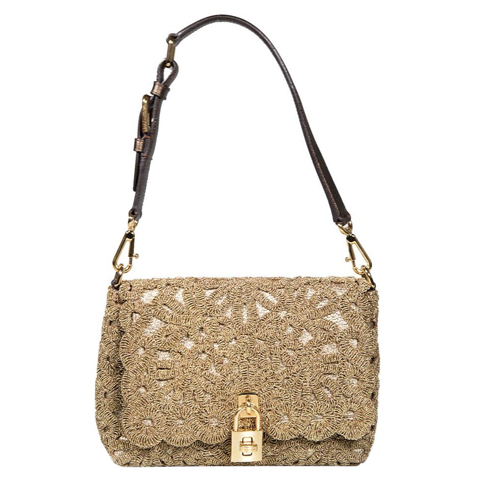 Dolce & Gabbana Gold Lurex Padlock Shoulder Bag For Sale