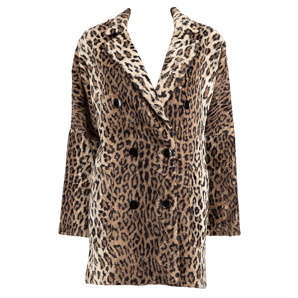 Redemption Brown Faux Fur Leopard Print Coat Size S For Sale