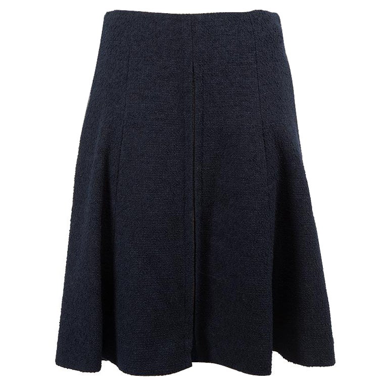 Chanel Navy Wool Tweed Ruffled Skirt Size L For Sale