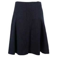 Chanel Navy Wool Tweed Ruffled Skirt Size L