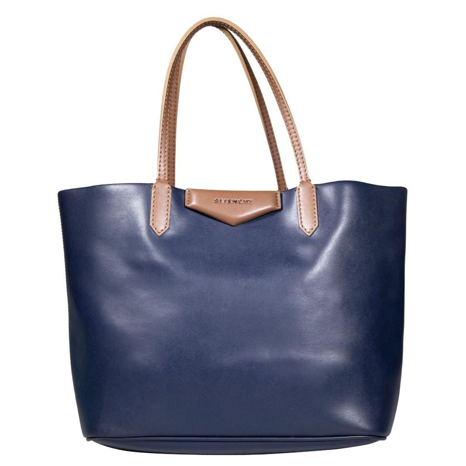 Givenchy Navy Leather GV Shopper Tote For Sale