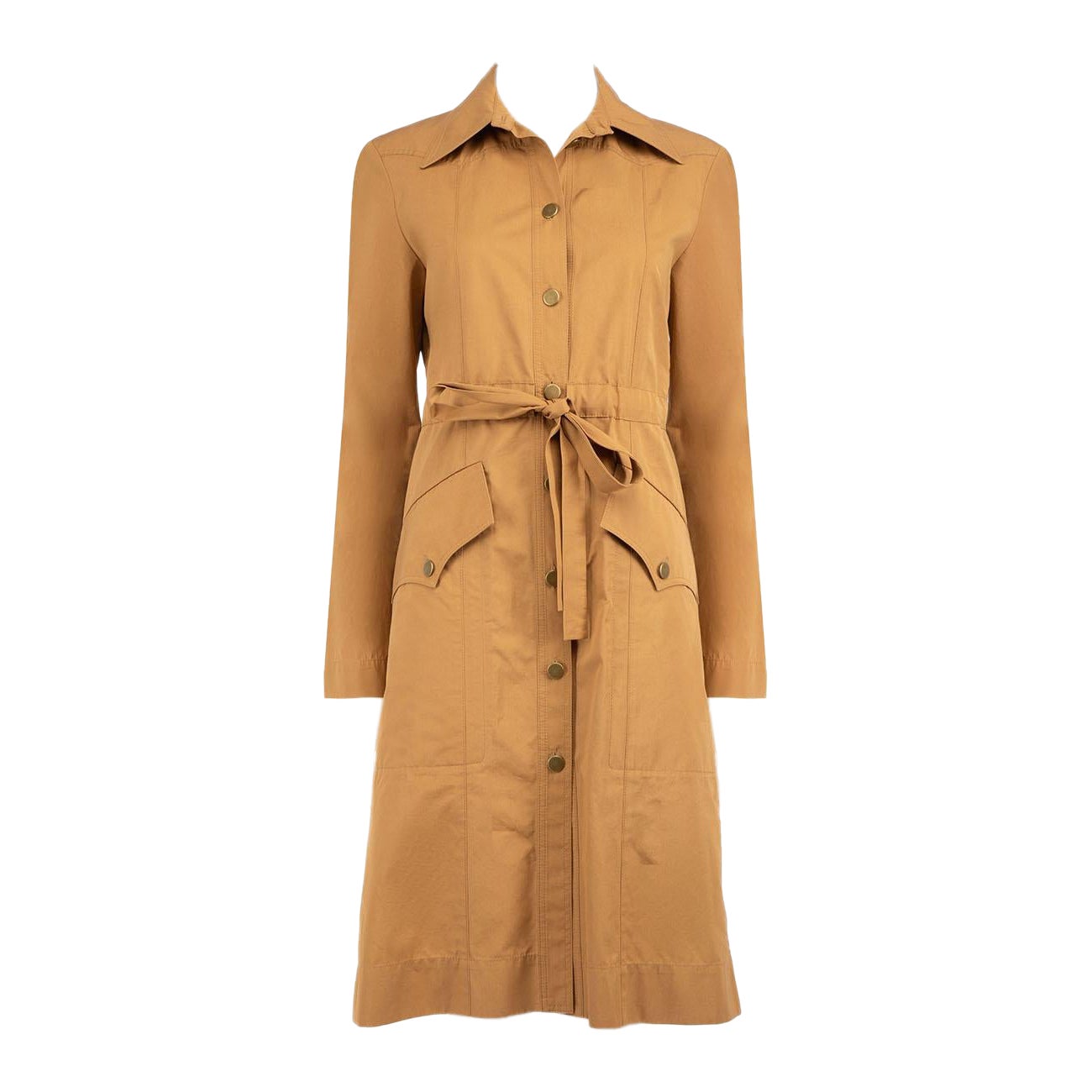 Sonia Rykiel Brown Belted Midi Shirt Dress Size M For Sale